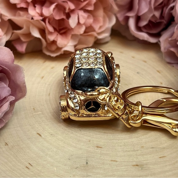 Retro Black and Gold Crystal Coupe Car Keychain Charm - Picture 8 of 16